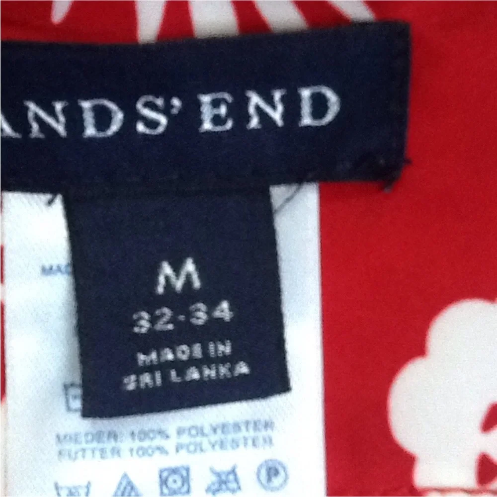 Land’s End Red & White Tropical Flower Men’s Swim Trunks‎ Swimsuit Bottom
